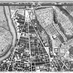 La Piazza del Popolo et le Trident illustrés par Giambattista Nolli dans le Nouveau plan de Rome, 1748. Domaine public.