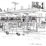 La Paz, Baja California Sur, Mexique. Édifice commercial. Illustration, 18 janvier 1992.